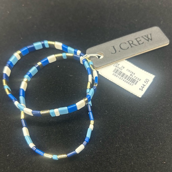 J. Crew Blue, White and Gold Beaded Double Bracelet NWT, Super Cute, OS - Picture 2 of 3
